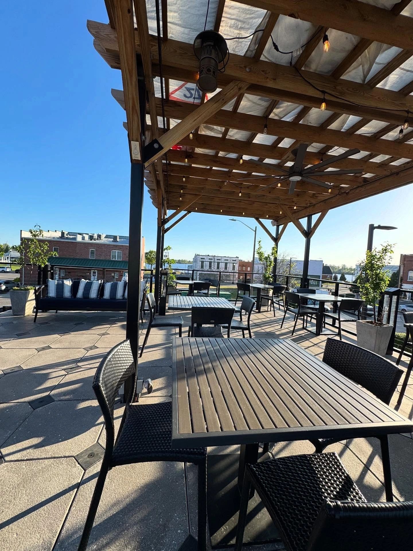 Rooftop patio pergola seating