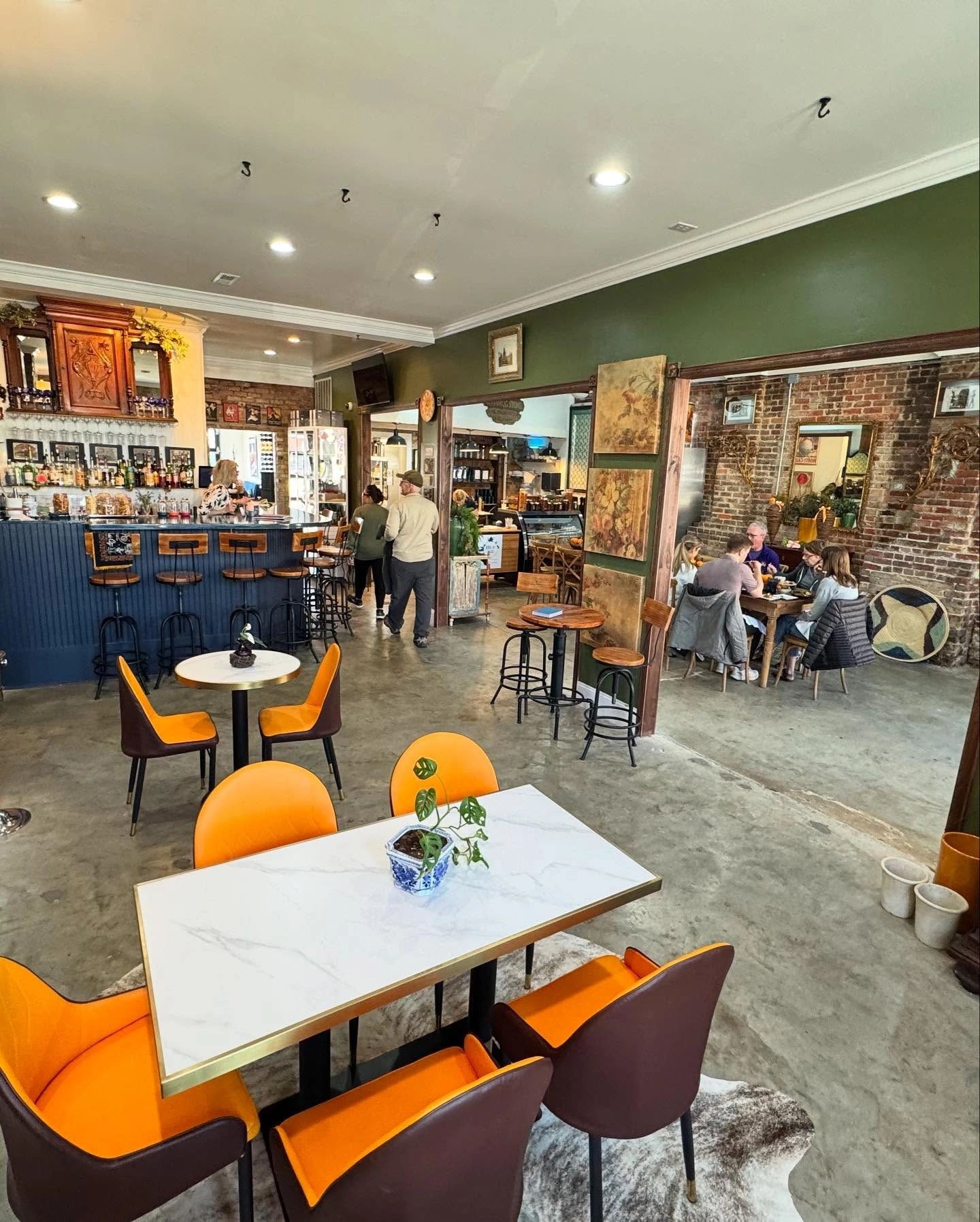 Modern cafe interior orange seating
